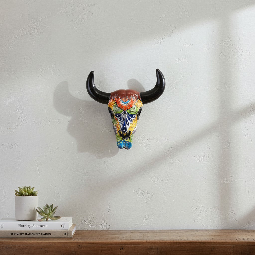 Talavera Bull Skull Wall Decor | Colorful Handmade Longhorn Art