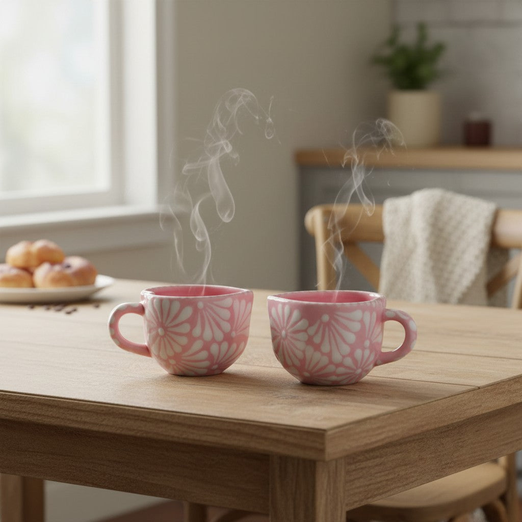 Talavera Heart Mug | Hand-Painted Pink Mexican Coffee Cup