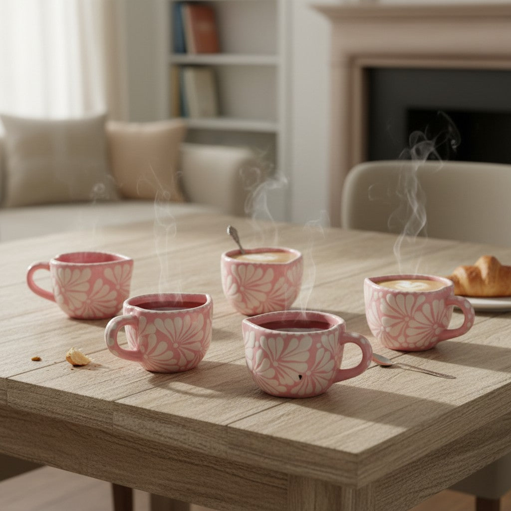 Talavera Heart Mug | Hand-Painted Pink Mexican Coffee Cup