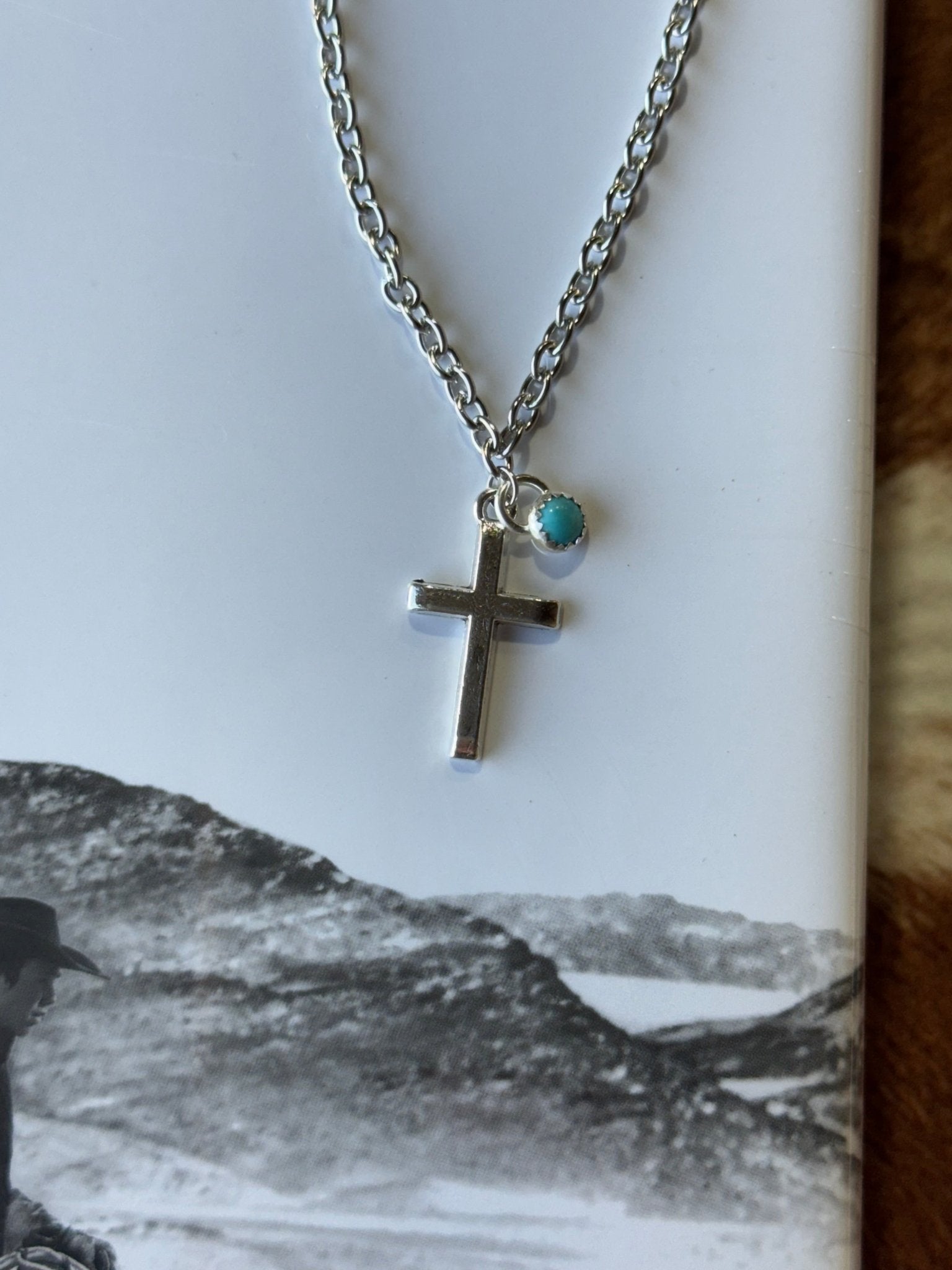 The Call on Him Turquoise Cross Pendant Chain Necklace