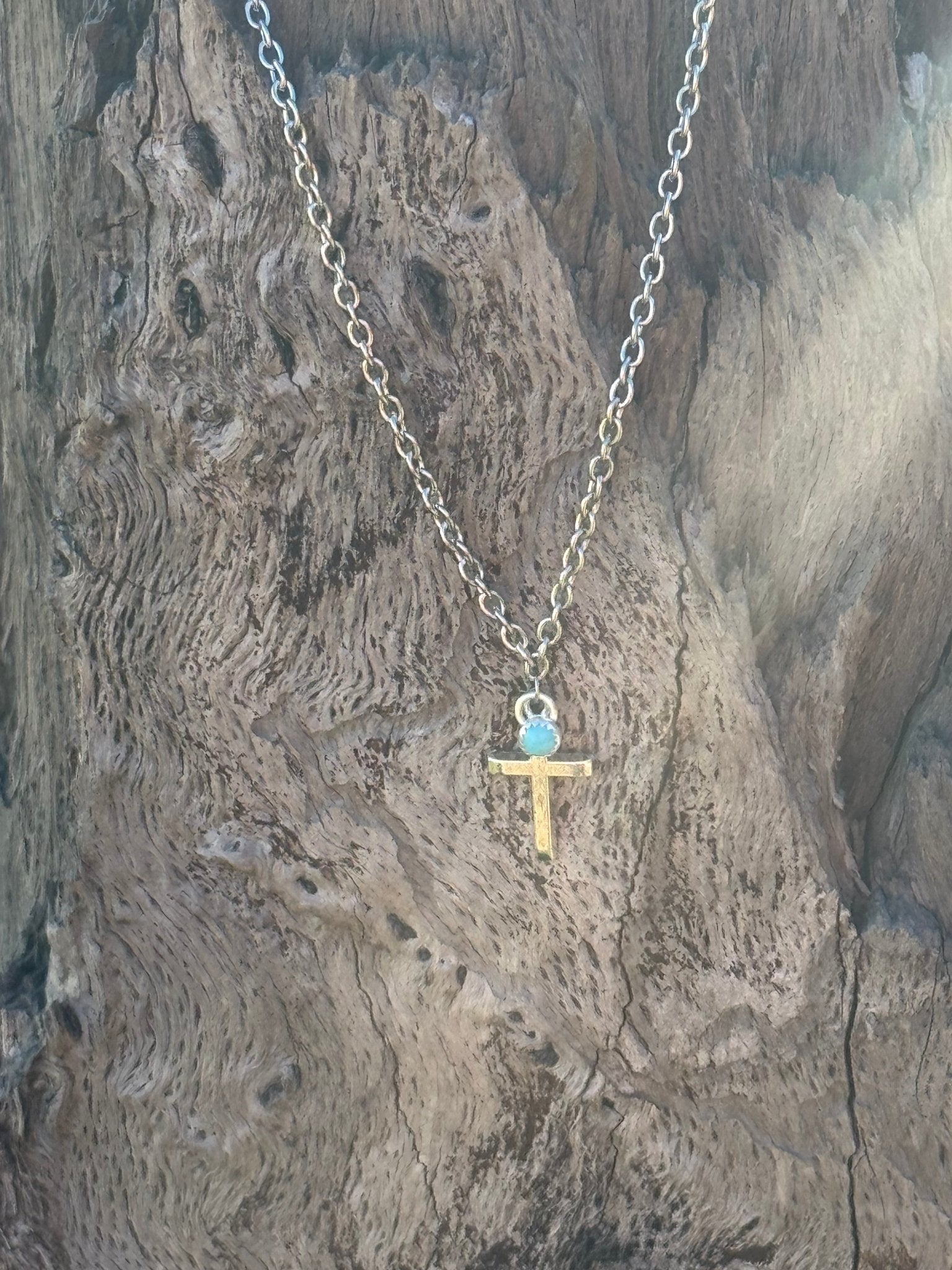 The Call on Him Turquoise Cross Pendant Chain Necklace