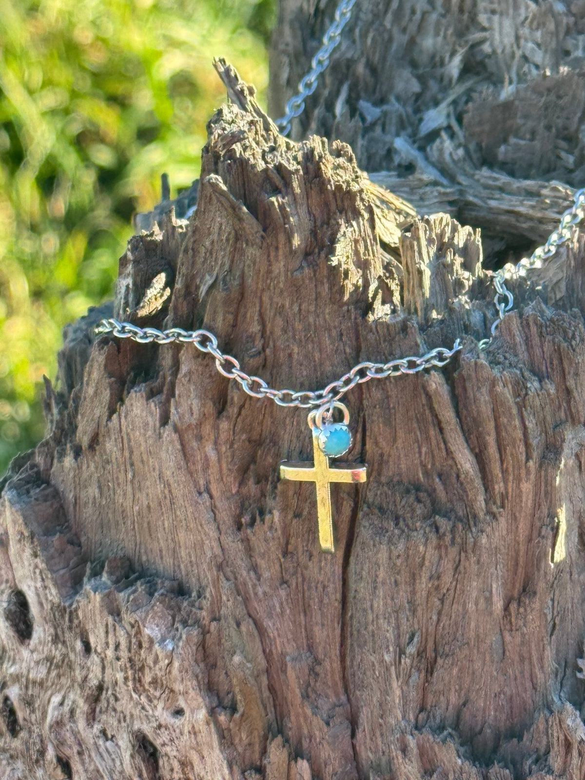 The Call on Him Turquoise Cross Pendant Chain Necklace