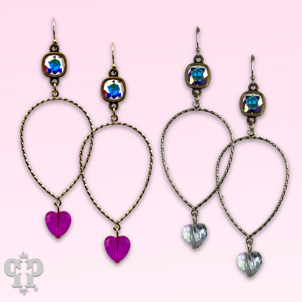 The Billings Austrian Crystal Heart Teardrop Earrings - 2 Colors!