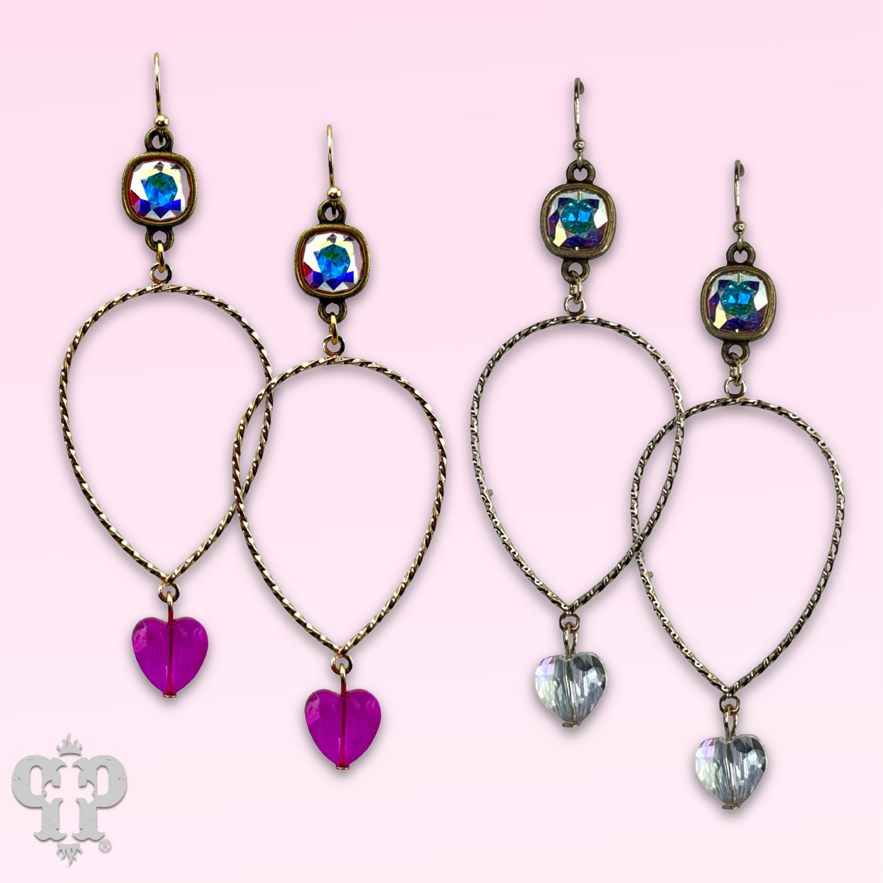 The Billings Austrian Crystal Heart Teardrop Earrings - 2 Colors!