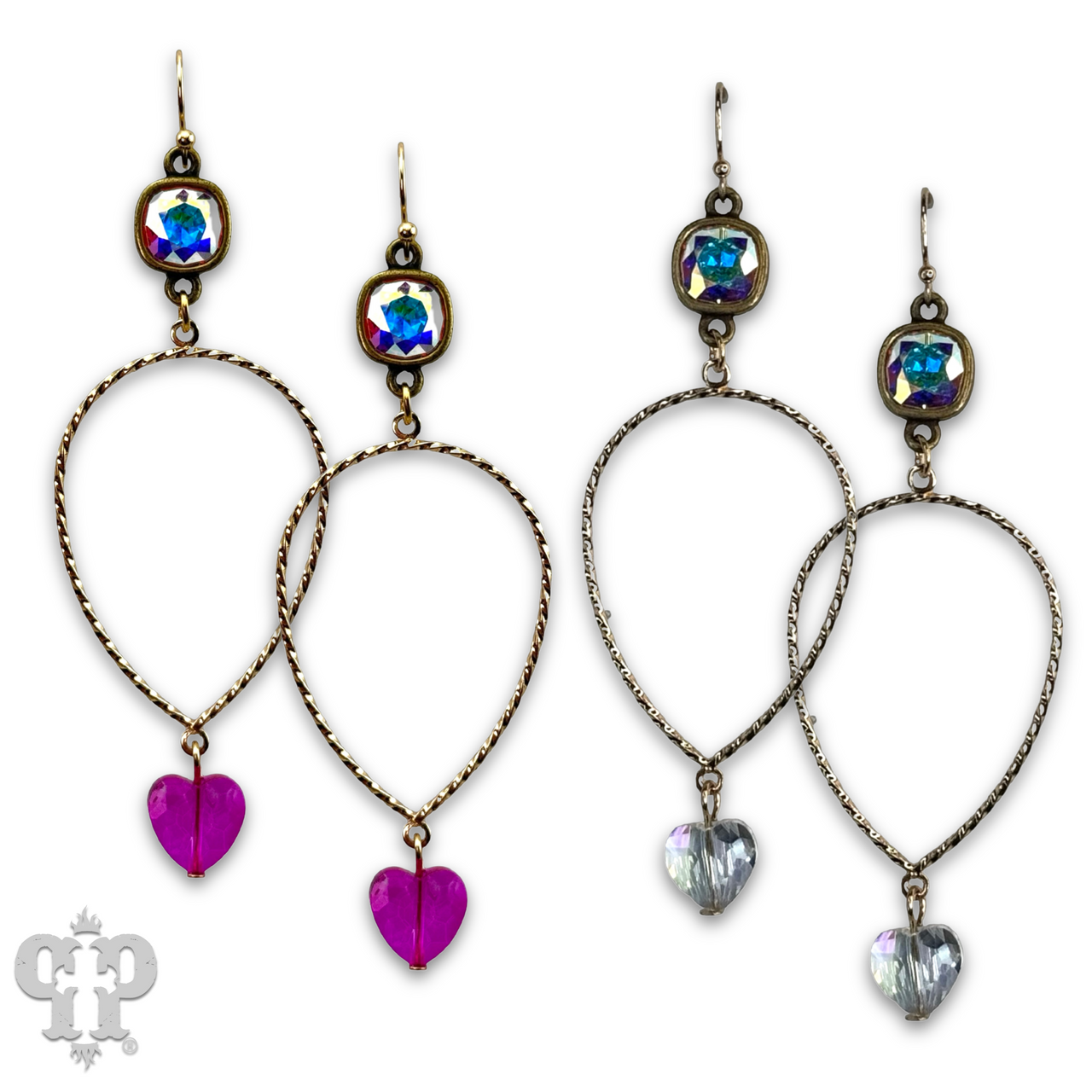 The Billings Austrian Crystal Heart Teardrop Earrings - 2 Colors!